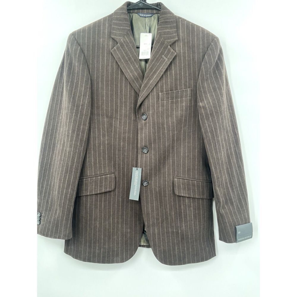 Banana Republic 38S Chalk Stripe Flannel‎ 100% Cotton Stretch Tweed Suit Jacket